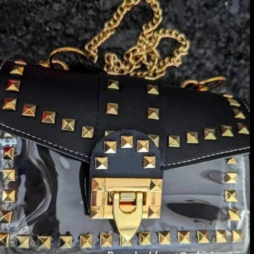 2 in 1 Black Studded Mini Crossbody clear with insert - Picture 2 of 8